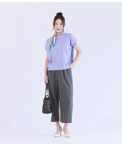 NEWYORKER(ニューヨーカー)の「【接触冷感】シルケットストライプ タックドルマンプルオーバー(Tシャツ/カットソー・レディース・ライトグレー/ブルー・LARGE/MEDIUM)」の7枚目の写真