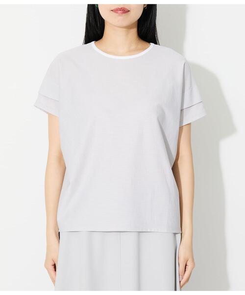 NEWYORKER(ニューヨーカー)の「【接触冷感】シルケットストライプ タックドルマンプルオーバー(Tシャツ/カットソー・レディース・ライトグレー/ブルー・LARGE/MEDIUM)」の9枚目の写真