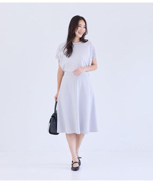 NEWYORKER(ニューヨーカー)の「【接触冷感】シルケットストライプ タックドルマンプルオーバー(Tシャツ/カットソー・レディース・ライトグレー/ブルー・LARGE/MEDIUM)」の10枚目の写真