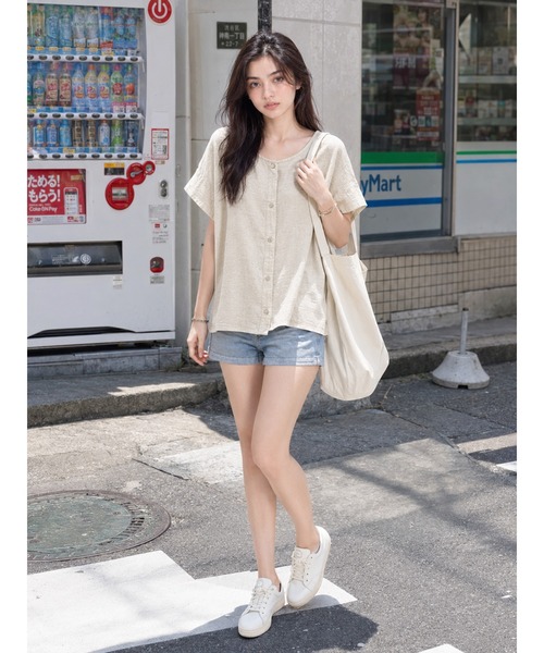 KONVINI(コンビニ)の「【KONVINI select】テンセルブレンドシアーワイドドルマン ニュアンススラブシアー半袖ブラウス(シャツ/ブラウス・レディース・ホワイト/グレー・FREE)」の18枚目の写真