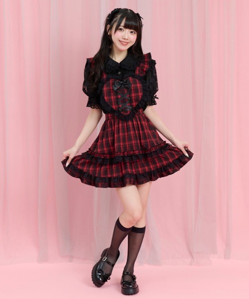 Secret Honey(シークレットハニー)の「ハートエプロンジャンパードレス(スカート・レディース・レッド/ブラック・MEDIUM)」の3枚目の写真