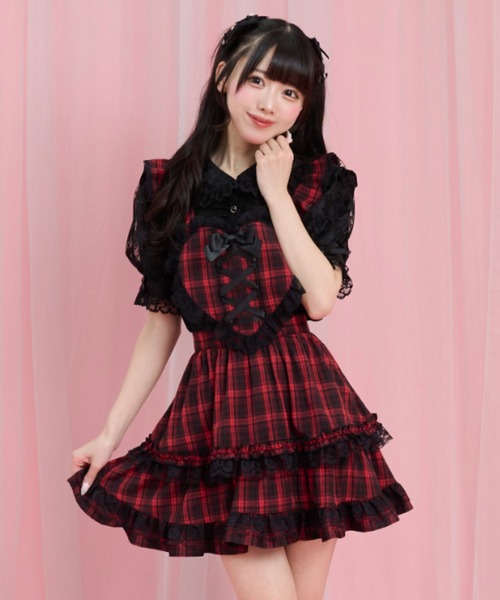 Secret Honey(シークレットハニー)の「ハートエプロンジャンパードレス(スカート・レディース・レッド/ブラック・MEDIUM)」の4枚目の写真