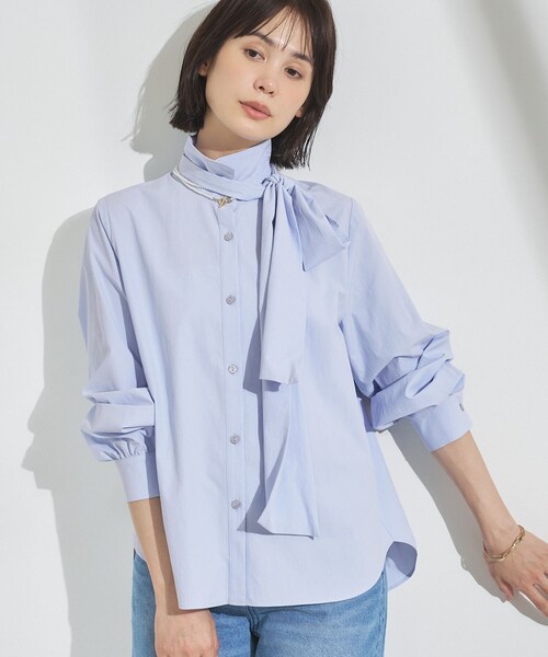 INDIVI(インディヴィ)の「【接触冷感/ストレッチ◎】取外し可ボウタイシャツ(シャツ/ブラウス・レディース・ライトブルー/オレンジ系/ホワイト・38/34/15 /13/05/19)」の1枚目の写真