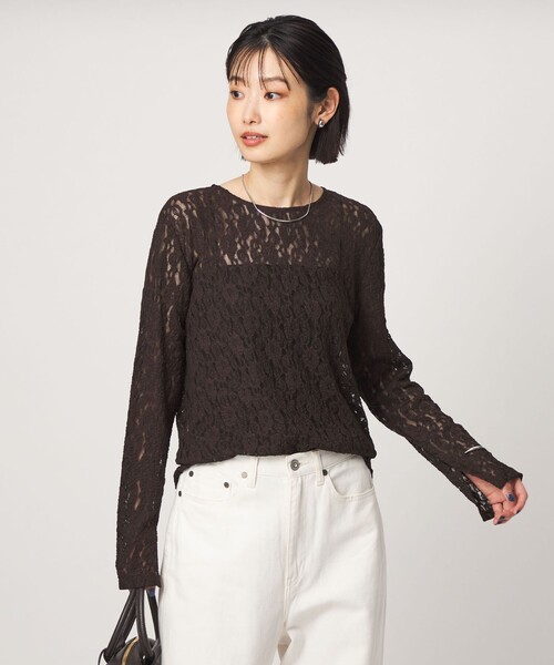 green label relaxing(グリーンレーベルリラクシング)の「レース プルオーバー カットソー(Tシャツ/カットソー・レディース・ダークブラウン/オフホワイト/ブラック・FREE)」の3枚目の写真