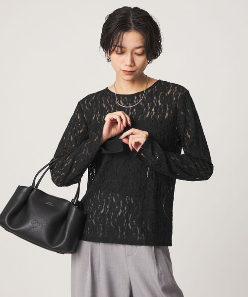 green label relaxing(グリーンレーベルリラクシング)の「レース プルオーバー カットソー(Tシャツ/カットソー・レディース・ダークブラウン/オフホワイト/ブラック・FREE)」の2枚目の写真