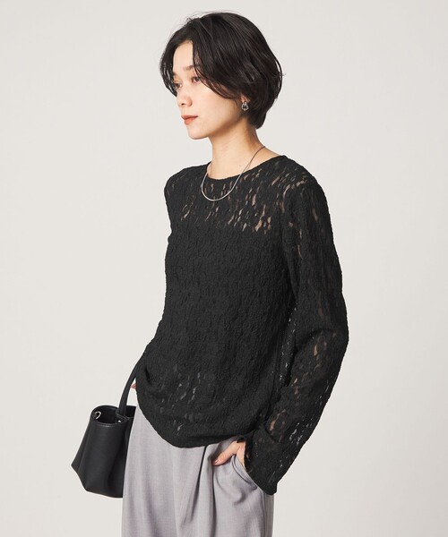 green label relaxing(グリーンレーベルリラクシング)の「レース プルオーバー カットソー(Tシャツ/カットソー・レディース・ダークブラウン/オフホワイト/ブラック・FREE)」の7枚目の写真