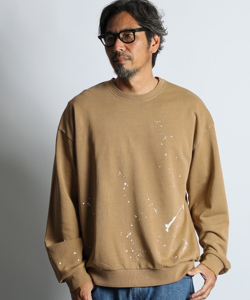 The DUFFER of ST.GEORGE(ザダファーオブセントジョージ)の「【WEB限定アイテム】SPLATTER USED SWEAT CREW:セットアップ対応 ペイントプリント ユーズドライク スウェット / スプラッターデザイン / ピグメント加工(スウェット・メンズ・ブラウン/スミクロ・LARGE/X-LARGE/MEDIUM/SMALL)」の13枚目の写真
