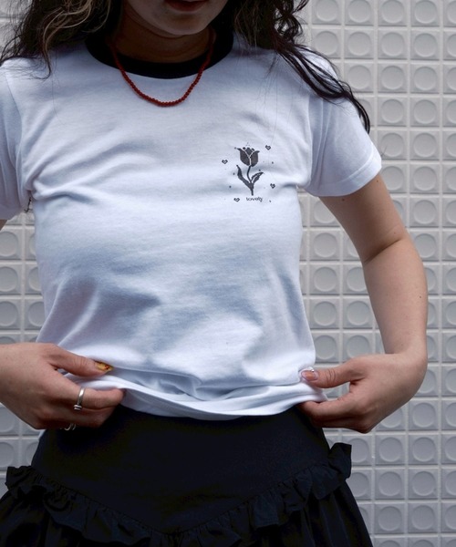 BLOOMING CHARM(ブルーミングチャーム)の「Lovely Tulip Mini T-shirt(Tシャツ/カットソー・レディース・レッド/ネイビー/ブラック・ONE SIZE)」の7枚目の写真