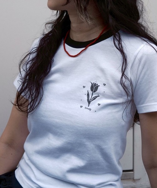 BLOOMING CHARM(ブルーミングチャーム)の「Lovely Tulip Mini T-shirt(Tシャツ/カットソー・レディース・レッド/ネイビー/ブラック・ONE SIZE)」の12枚目の写真