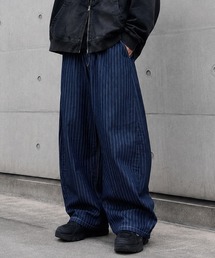 NYLAUS（ナイラス）の「【NYS】ヒッコリー バレルレッグワイドパンツ カーブパンツ ストライプ（デニムパンツ）」
