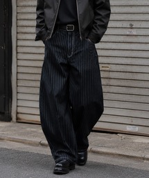 NYLAUS（ナイラス）の「【NYS】ヒッコリー バレルレッグワイドパンツ カーブパンツ ストライプ（デニムパンツ）」
