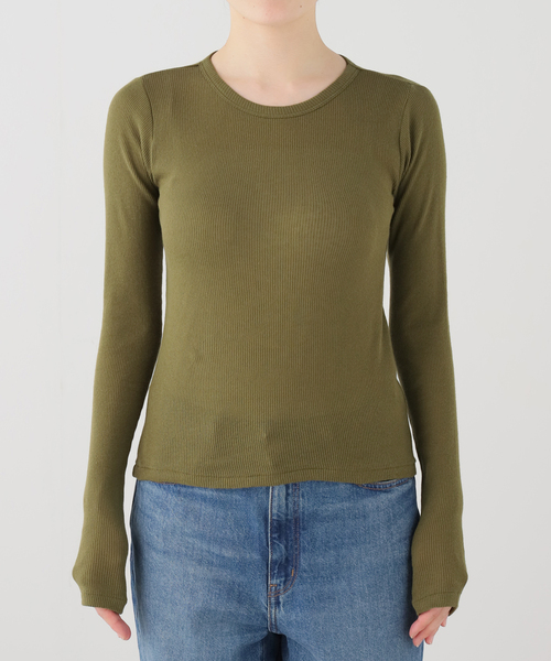 INSCRIRE（アンスクリア）の「INSCRIRE/アンスクリア Gauze Teleco Long Sleeve Tee ロングスリーブTシャツ（Tシャツ/カットソー・レディース・ライトグレー/カーキ・FREE）」の2枚目の写真