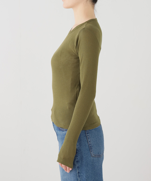 INSCRIRE（アンスクリア）の「INSCRIRE/アンスクリア Gauze Teleco Long Sleeve Tee ロングスリーブTシャツ（Tシャツ/カットソー・レディース・ライトグレー/カーキ・FREE）」の3枚目の写真