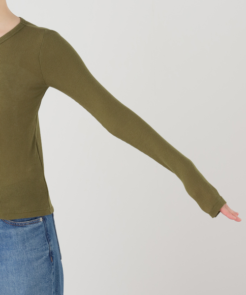 INSCRIRE（アンスクリア）の「INSCRIRE/アンスクリア Gauze Teleco Long Sleeve Tee ロングスリーブTシャツ（Tシャツ/カットソー・レディース・ライトグレー/カーキ・FREE）」の5枚目の写真