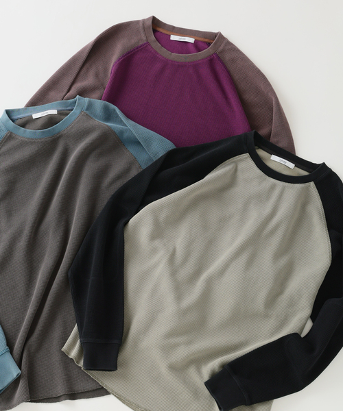 JOURNAL STANDARD relume(ジャーナルスタンダード レリューム)の「フェードワッフル ラグラン ロンT(Tシャツ/カットソー・メンズ・ブラウン/ブラック/ブルー・MEDIUM/LARGE)」の4枚目の写真