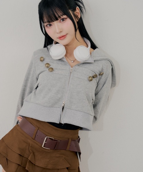 continuer de NICE CLAUP(コンティニューデナイスクラップ)の「こなれ感たっぷりの、ナポレオン風ZIPUPパーカー(パーカー・レディース・トップグレー/ブラウン/カーキ/ブラック・FREE)」の10枚目の写真