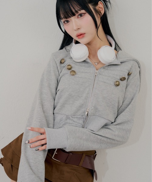 continuer de NICE CLAUP(コンティニューデナイスクラップ)の「こなれ感たっぷりの、ナポレオン風ZIPUPパーカー(パーカー・レディース・トップグレー/ブラウン/カーキ/ブラック・FREE)」の5枚目の写真