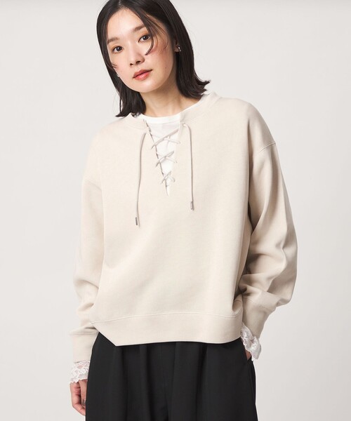 green label relaxing(グリーンレーベルリラクシング)の「【WEB限定】<at ease>ダブルフェイス レースアップ プルオーバー カットソー(Tシャツ/カットソー・レディース・ブラック/ナチュラル・FREE)」の3枚目の写真