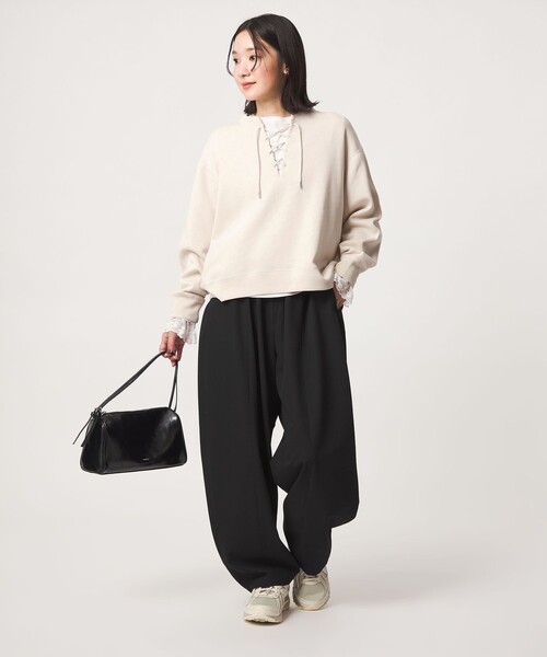 green label relaxing(グリーンレーベルリラクシング)の「【WEB限定】<at ease>ダブルフェイス レースアップ プルオーバー カットソー(Tシャツ/カットソー・レディース・ブラック/ナチュラル・FREE)」の6枚目の写真