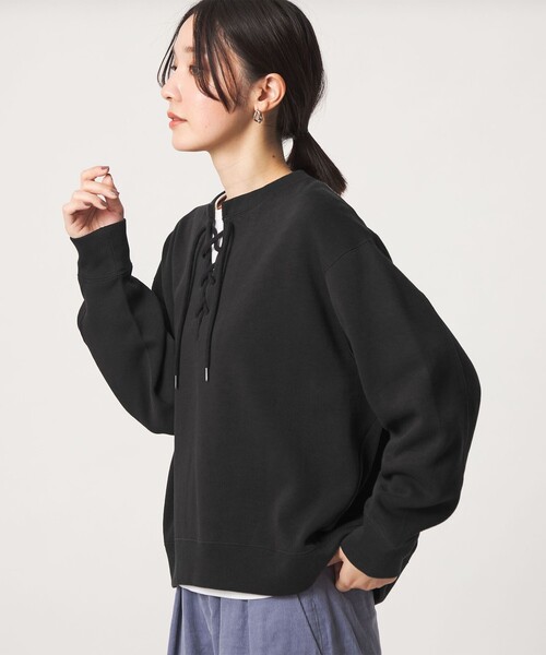 green label relaxing(グリーンレーベルリラクシング)の「【WEB限定】<at ease>ダブルフェイス レースアップ プルオーバー カットソー(Tシャツ/カットソー・レディース・ブラック/ナチュラル・FREE)」の9枚目の写真