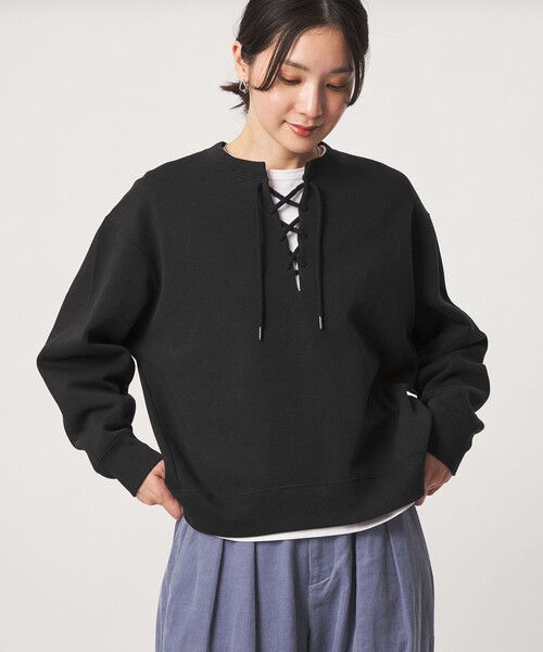 green label relaxing(グリーンレーベルリラクシング)の「【WEB限定】<at ease>ダブルフェイス レースアップ プルオーバー カットソー(Tシャツ/カットソー・レディース・ブラック/ナチュラル・FREE)」の10枚目の写真