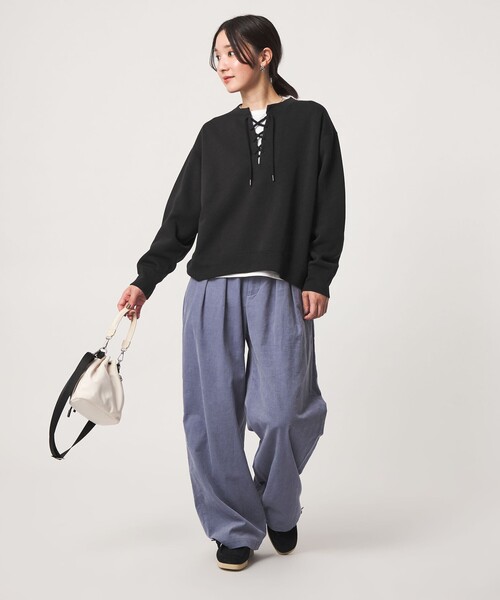 green label relaxing(グリーンレーベルリラクシング)の「【WEB限定】<at ease>ダブルフェイス レースアップ プルオーバー カットソー(Tシャツ/カットソー・レディース・ブラック/ナチュラル・FREE)」の11枚目の写真