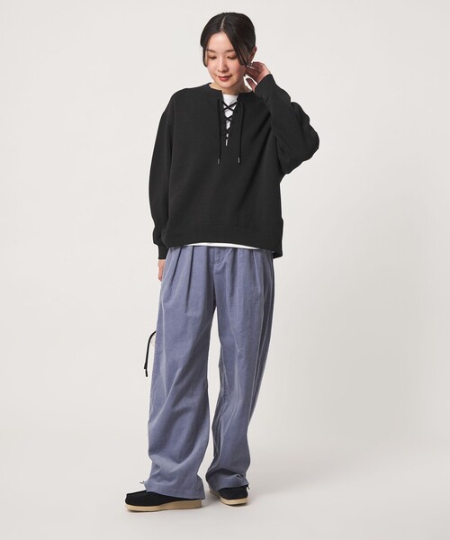 green label relaxing(グリーンレーベルリラクシング)の「【WEB限定】<at ease>ダブルフェイス レースアップ プルオーバー カットソー(Tシャツ/カットソー・レディース・ブラック/ナチュラル・FREE)」の12枚目の写真