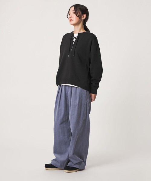 green label relaxing(グリーンレーベルリラクシング)の「【WEB限定】<at ease>ダブルフェイス レースアップ プルオーバー カットソー(Tシャツ/カットソー・レディース・ブラック/ナチュラル・FREE)」の13枚目の写真