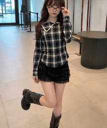 HOOK for girls アシメ襟斜めボタンチェックシャツ