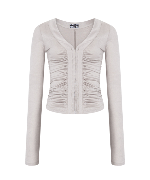 PLEASENOFOLLOW(プリーズノーフォロー)の「Candela Hooked Shirring Long Sleeve Top (Mocha Grey)(Tシャツ/カットソー・レディース・その他・FREE)」の2枚目の写真