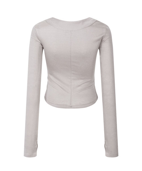 PLEASENOFOLLOW(プリーズノーフォロー)の「Candela Hooked Shirring Long Sleeve Top (Mocha Grey)(Tシャツ/カットソー・レディース・その他・FREE)」の3枚目の写真