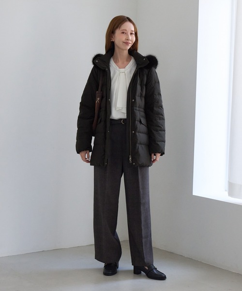 ROPE' PICNIC(ロペピクニック)の「【洗える】 【GREEN DOWN】ファー付きミドル丈ダウンコート/撥水・リンクコーデ(ダウンジャケット/コート・レディース・ネイビー/ブラック/ダークブラウン/オフホワイト・L/M/S)」の6枚目の写真