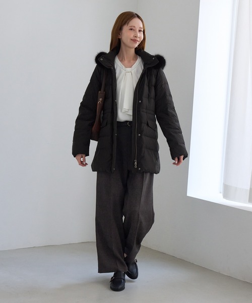 ROPE' PICNIC(ロペピクニック)の「【洗える】 【GREEN DOWN】ファー付きミドル丈ダウンコート/撥水・リンクコーデ(ダウンジャケット/コート・レディース・ネイビー/ブラック/ダークブラウン/オフホワイト・L/M/S)」の7枚目の写真