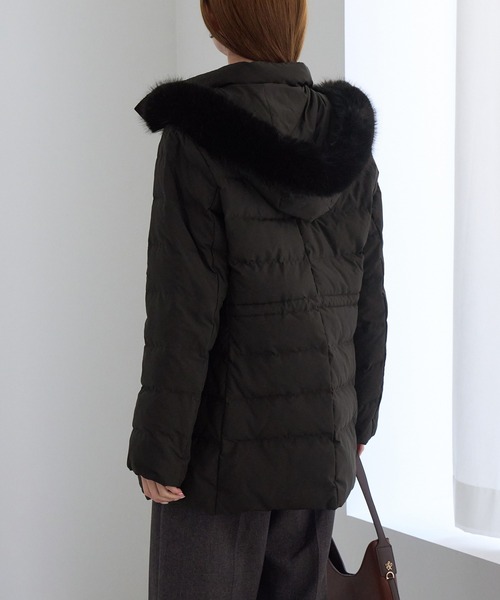 ROPE' PICNIC(ロペピクニック)の「【洗える】 【GREEN DOWN】ファー付きミドル丈ダウンコート/撥水・リンクコーデ(ダウンジャケット/コート・レディース・ネイビー/ブラック/ダークブラウン/オフホワイト・L/M/S)」の9枚目の写真