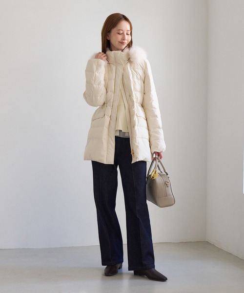 ROPE' PICNIC(ロペピクニック)の「【洗える】 【GREEN DOWN】ファー付きミドル丈ダウンコート/撥水・リンクコーデ(ダウンジャケット/コート・レディース・ネイビー/ブラック/ダークブラウン/オフホワイト・L/M/S)」の10枚目の写真