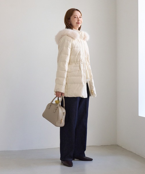 ROPE' PICNIC(ロペピクニック)の「【洗える】 【GREEN DOWN】ファー付きミドル丈ダウンコート/撥水・リンクコーデ(ダウンジャケット/コート・レディース・ネイビー/ブラック/ダークブラウン/オフホワイト・L/M/S)」の11枚目の写真