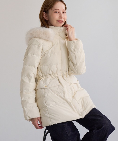 ROPE' PICNIC(ロペピクニック)の「【洗える】 【GREEN DOWN】ファー付きミドル丈ダウンコート/撥水・リンクコーデ(ダウンジャケット/コート・レディース・ネイビー/ブラック/ダークブラウン/オフホワイト・L/M/S)」の15枚目の写真