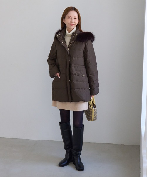 ROPE' PICNIC(ロペピクニック)の「【洗える】 【GREEN DOWN】ファー付きミドル丈ダウンコート/撥水・リンクコーデ(ダウンジャケット/コート・レディース・ネイビー/ブラック/ダークブラウン/オフホワイト・L/M/S)」の19枚目の写真
