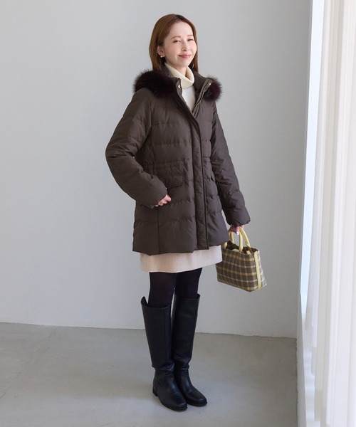 ROPE' PICNIC(ロペピクニック)の「【洗える】 【GREEN DOWN】ファー付きミドル丈ダウンコート/撥水・リンクコーデ(ダウンジャケット/コート・レディース・ネイビー/ブラック/ダークブラウン/オフホワイト・L/M/S)」の20枚目の写真