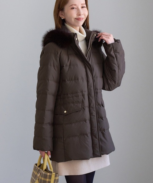 ROPE' PICNIC(ロペピクニック)の「【洗える】 【GREEN DOWN】ファー付きミドル丈ダウンコート/撥水・リンクコーデ(ダウンジャケット/コート・レディース・ネイビー/ブラック/ダークブラウン/オフホワイト・L/M/S)」の22枚目の写真