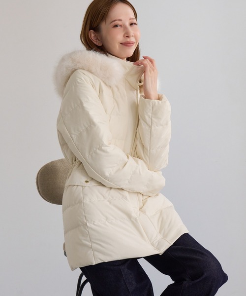 ROPE' PICNIC(ロペピクニック)の「【洗える】 【GREEN DOWN】ファー付きミドル丈ダウンコート/撥水・リンクコーデ(ダウンジャケット/コート・レディース・ネイビー/ブラック/ダークブラウン/オフホワイト・L/M/S)」の14枚目の写真