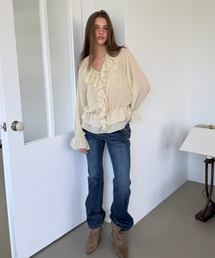 RUFFLE CHIFFON BLOUSE (BEIGE)