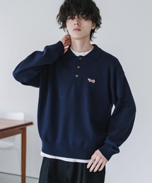 PENNEYS ペニーズ 別注コラボ ワンポイントワッペンロゴ刺繍ハイゲージ長袖ニットポロ