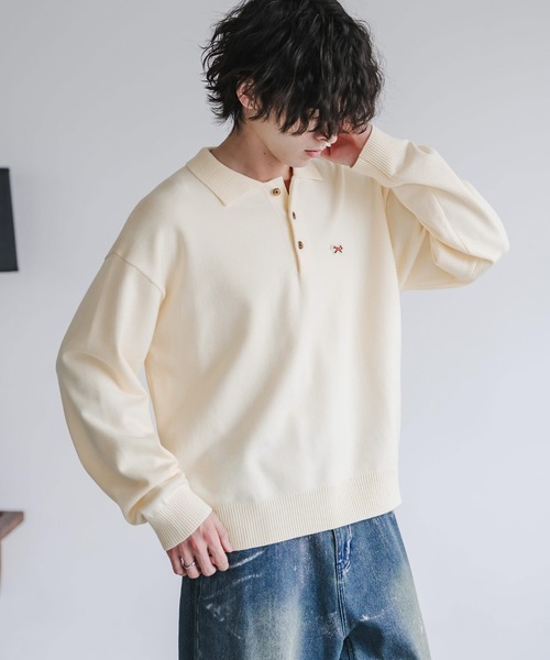 LOGO刺繡高針織長袖POLO衫