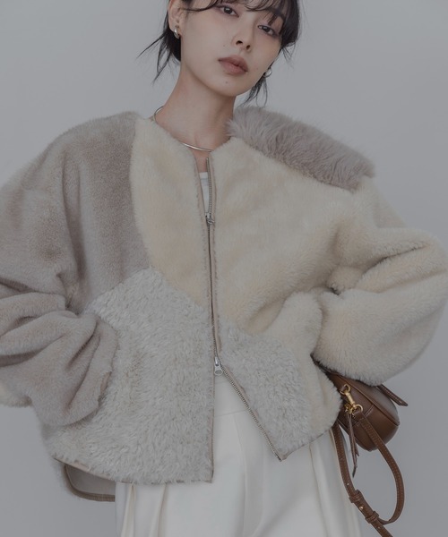 Eimee Law(エイミーロウ)の「アーチライン 4TEXファージャケット(ノーカラージャケット・レディース・グレー/アイボリー/モカ・FREE)」の1枚目の写真