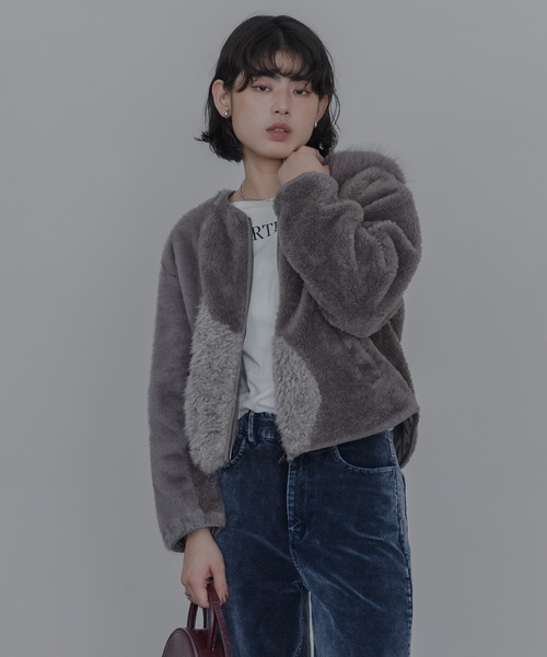 Eimee Law(エイミーロウ)の「アーチライン 4TEXファージャケット(ノーカラージャケット・レディース・グレー/アイボリー/モカ・FREE)」の7枚目の写真