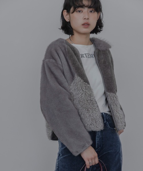Eimee Law(エイミーロウ)の「アーチライン 4TEXファージャケット(ノーカラージャケット・レディース・グレー/アイボリー/モカ・FREE)」の10枚目の写真