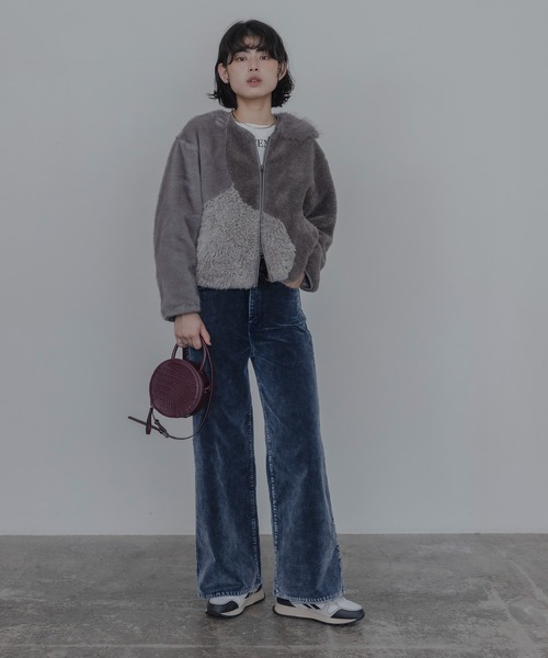 Eimee Law(エイミーロウ)の「アーチライン 4TEXファージャケット(ノーカラージャケット・レディース・グレー/アイボリー/モカ・FREE)」の12枚目の写真
