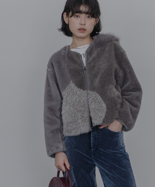 Eimee Law(エイミーロウ)の「アーチライン 4TEXファージャケット(ノーカラージャケット・レディース・グレー/アイボリー/モカ・FREE)」の13枚目の写真