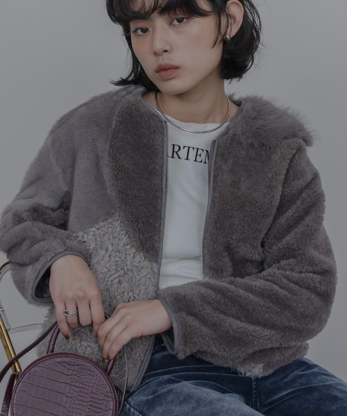 Eimee Law(エイミーロウ)の「アーチライン 4TEXファージャケット(ノーカラージャケット・レディース・グレー/アイボリー/モカ・FREE)」の14枚目の写真